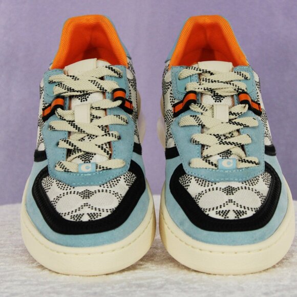 Coach CitySole Court Sneakers Women’s Signature C Print Sky Blue/Orange – No Box - Picture 3 of 11